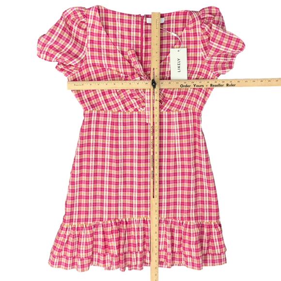 Likely Pink Yellow White Gingham Tie Front Ruffle Kai Mini Dress size 10 NEW Tag - Picture 3 of 11
